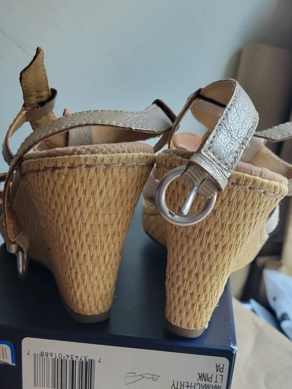 Metallic Champagne Women's Floral Espadrille Wedge Sandals